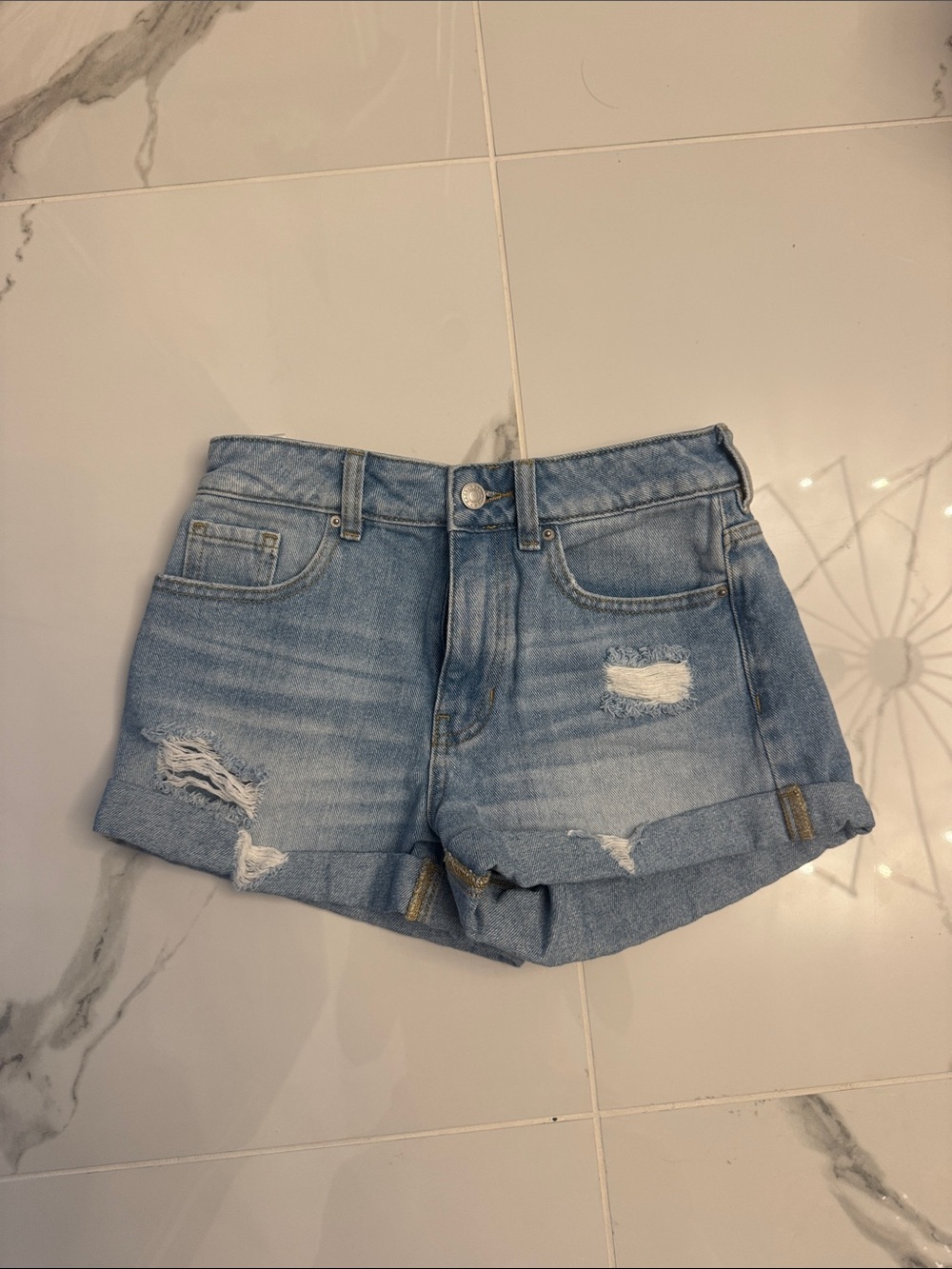 PacSun Light Blue Distressed Cuffed Denim Shorts
